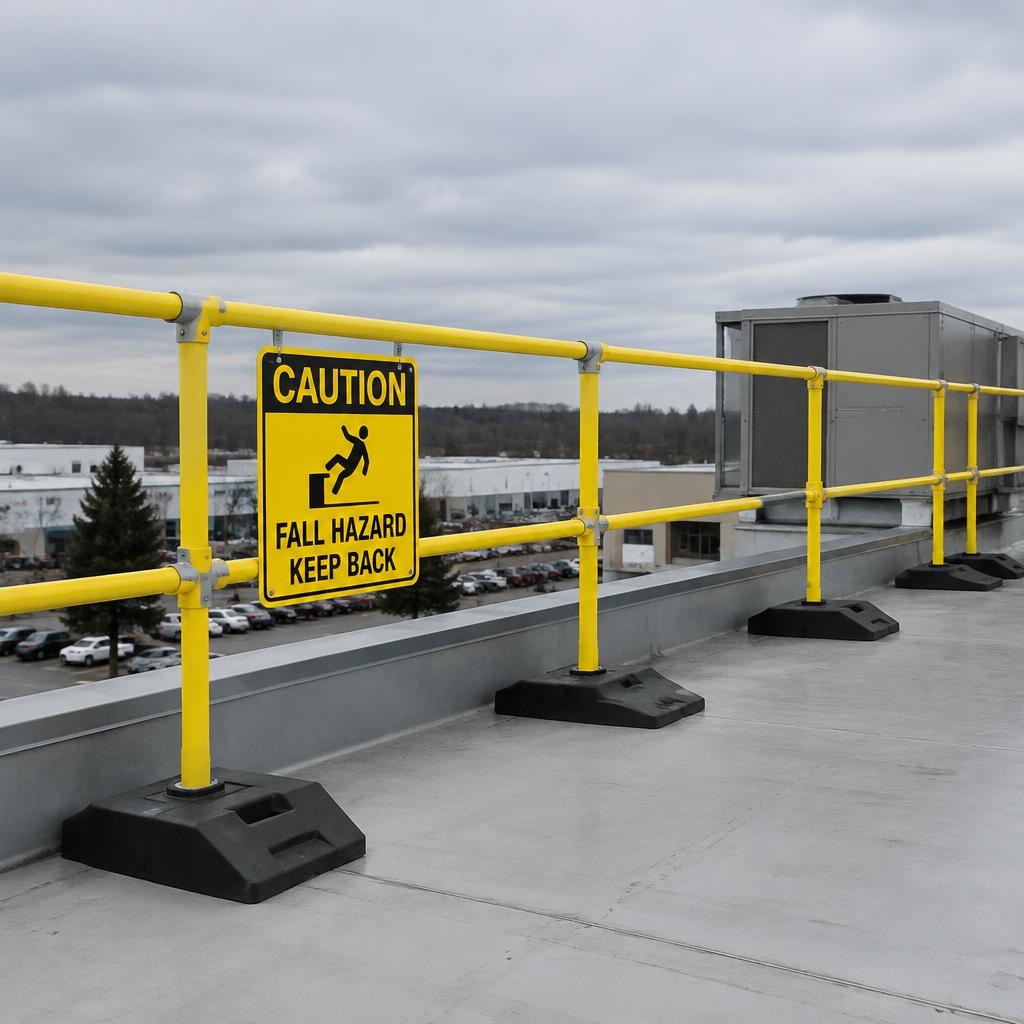 Fall hazard controls on a commercial rooftop